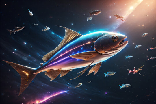 Unrealistic Fish in Space.Generative AI.