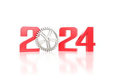 New Year 2024 Creative Design Concept with Gears - 3D Rendered Image	
