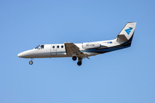Luqa, Malta - July 4, 2023: Greek registered Cessna 551 Citation II(SP) (Reg: SX-CDY) landing.