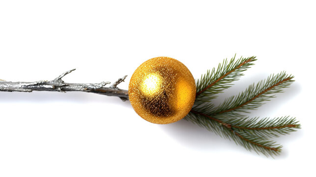 Horizontal image of three balls on the piny branch. Generative Ai