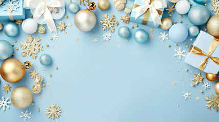 Christmas white background with christmas balls and decoration 3d rendering. Generative Ai