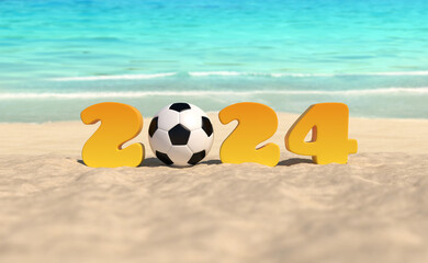 New Year 2024 Creative Design Concept with Football - 3D Rendered Image	
