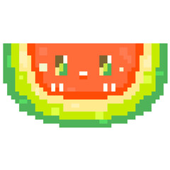 Obraz premium Pixel Fruits Cartoon Characters. Pixel art of watermelon illustration.