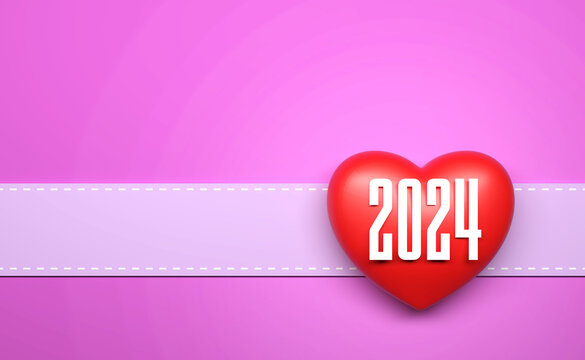New Year 2024 Creative Design Concept with heart symbol - 3D Rendered Image	
