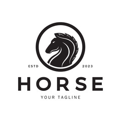 Chess strategy game logo with horse, king, pawn, minister and rook. Logo for chess tournament, chess team, chess championship, chess game application.