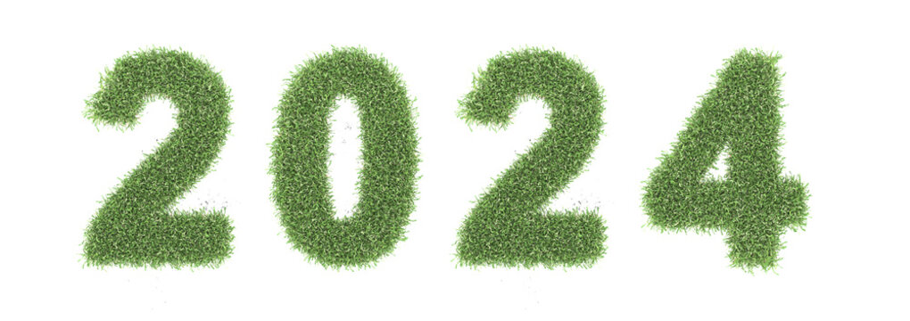 New Year 2024 Creative Design Concept with grass - 3D Rendered Image	
