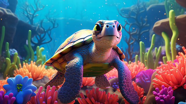 beautiful cute sea creatures cartoonish, generative ai