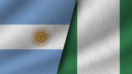 Nigeria and Argentina Realistic Two Flags Together, 3D Illustration