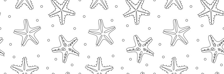 STARFISH SEAMLESS PATTERN. Graphic design print starfish in line style. Starfish pattern. Seamless line art starfish pattern. Vector illustration background for summer fabric, textile, wrapping paper