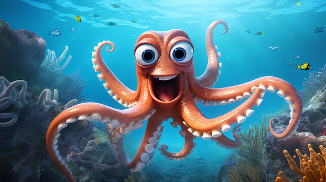 beautiful cute sea creatures cartoonish, generative ai