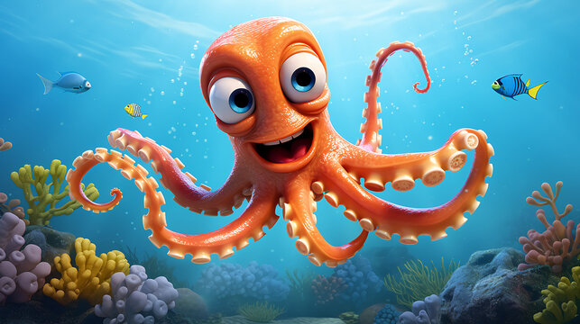 beautiful cute sea creatures cartoonish, generative ai