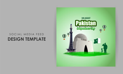 Vector illustration of Happy Pakistan Independence Day social media story feed mockup template