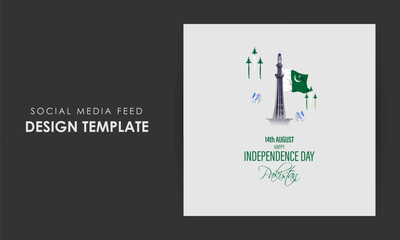 Vector illustration of Happy Pakistan Independence Day social media story feed mockup template
