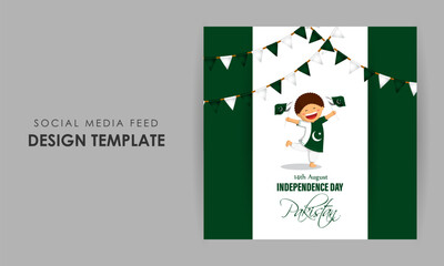 Vector illustration of Happy Pakistan Independence Day social media story feed mockup template