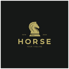 Chess strategy game logo with horse, king, pawn, minister and rook. Logo for chess tournament, chess team, chess championship, chess game application.