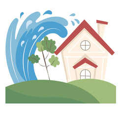 Tsunami wave destroying house insurance accident conflagration