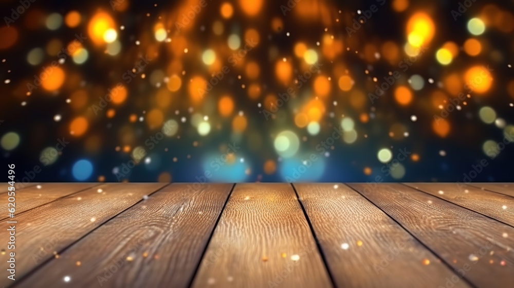 Aufkleber empty rustic table over christmas bokeh. generative ai
