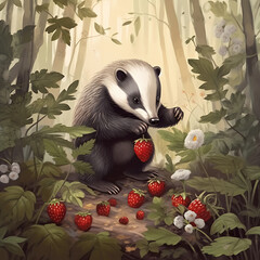 Cute badger, an illustration for a children's book generative ai