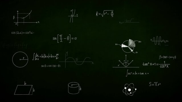 Background with mathematical formulas on a chalkboard.