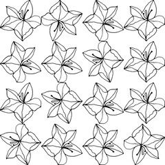 Abstract flower elements vector seamless pattern. Simple repeat in black on white background.