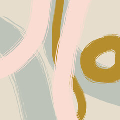 Modern abstract illustration with organic shapes and brush stroke lines. Pastel colors and simple minimalist composition. Wall art , poster, invitation or business card idea.