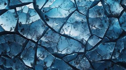 Cracked ice texture. Top view. Nature winter background. Generative Ai