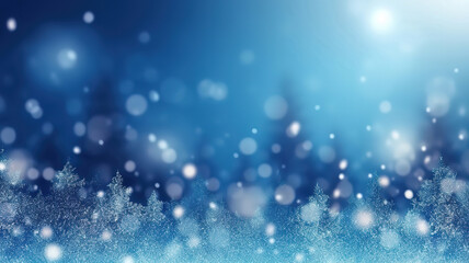snow bokeh winter blue gradient blur background. Generative Ai