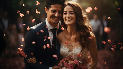 Obraz na płótnie Canvas wedding photography of bride and groom at wedding ceremony. Generative AI