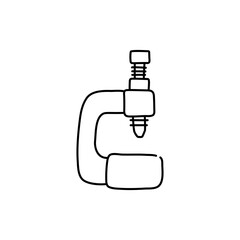 Clamp tool icon. Vector illustration of a vise. Hand drawn building clamp