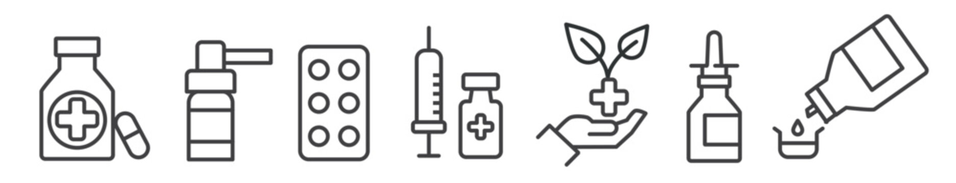Medicine and medicinal products thin line icons - vector illustration