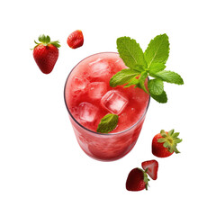 Strawberry mint cocktail with a twist isolated on transparent background