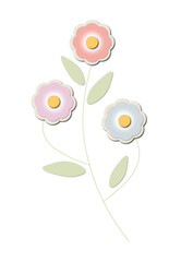 three colorful pastel flowers on a transparent background