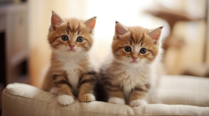 Adorable duo of kittens, cozy domestic environment AI generated