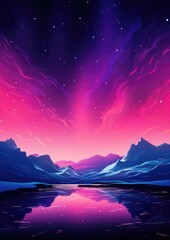 Fototapeta na wymiar Multicolor Aurora borealis at night over iceland moutain lake, night. Generative Ai.