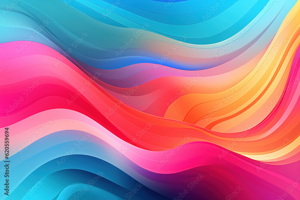 Poster smooth wavy lines in a colorful watercolor abstract background
