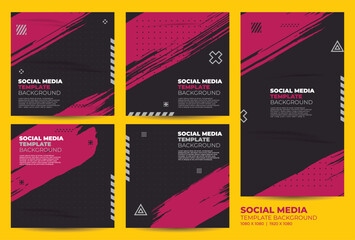 Social media post template background vector, magenta and black grunge social media banners
