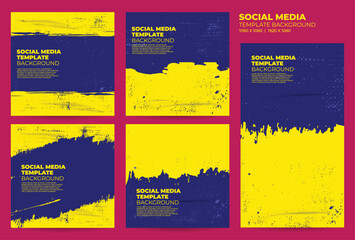 Social media post template background vector, yellow and blue grunge social media banners - obrazy, fototapety, plakaty