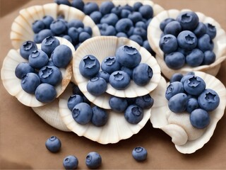 fresh blueberries on sun-bleached seashells