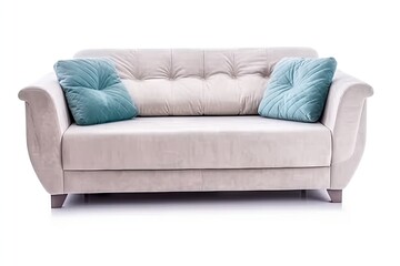 Modern Furniture. White Sofa, Chair Isolated on White Background