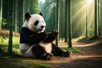 giant panda eating bamboo generated Ai