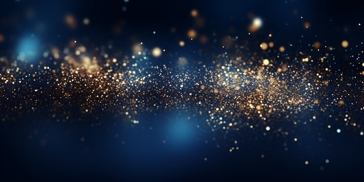 Dark blue and glow particle abstract background, Blue And Gold Glitter Background, generative Ai