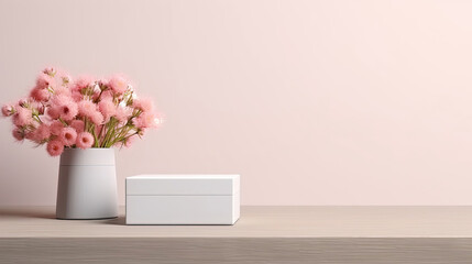 Small gift jewelry box mockup. Flower vase on background - Powered by Adobe