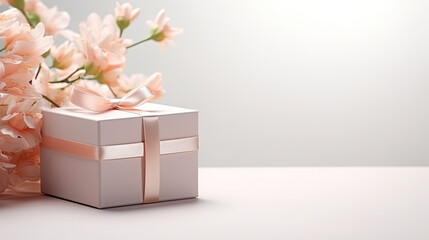 Small gift jewelry box mockup. Flower vase on background