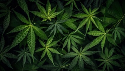 Naklejka na ściany i meble Green marijuana leaves background Generative AI