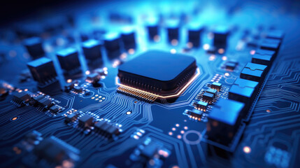Computing processor, CPU, microchip and electronic circuit board. Advanced technology conceptual background - Generative AI