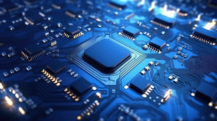 Fototapeta premium Computing processor, CPU, microchip and electronic circuit board. Advanced technology conceptual background - Generative AI