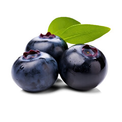 Blueberry close up, with leaves, isolated on transparent