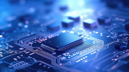 Computing processor, CPU, microchip and electronic circuit board. Advanced technology conceptual background - Generative AI