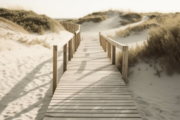 Seaside Timber Trail Amidst Grassy Dunes