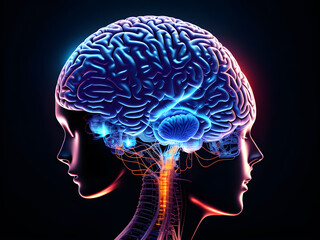 Human brain on mental idea mind Concept. Artificial Digital Brain big Data. Generative AI.